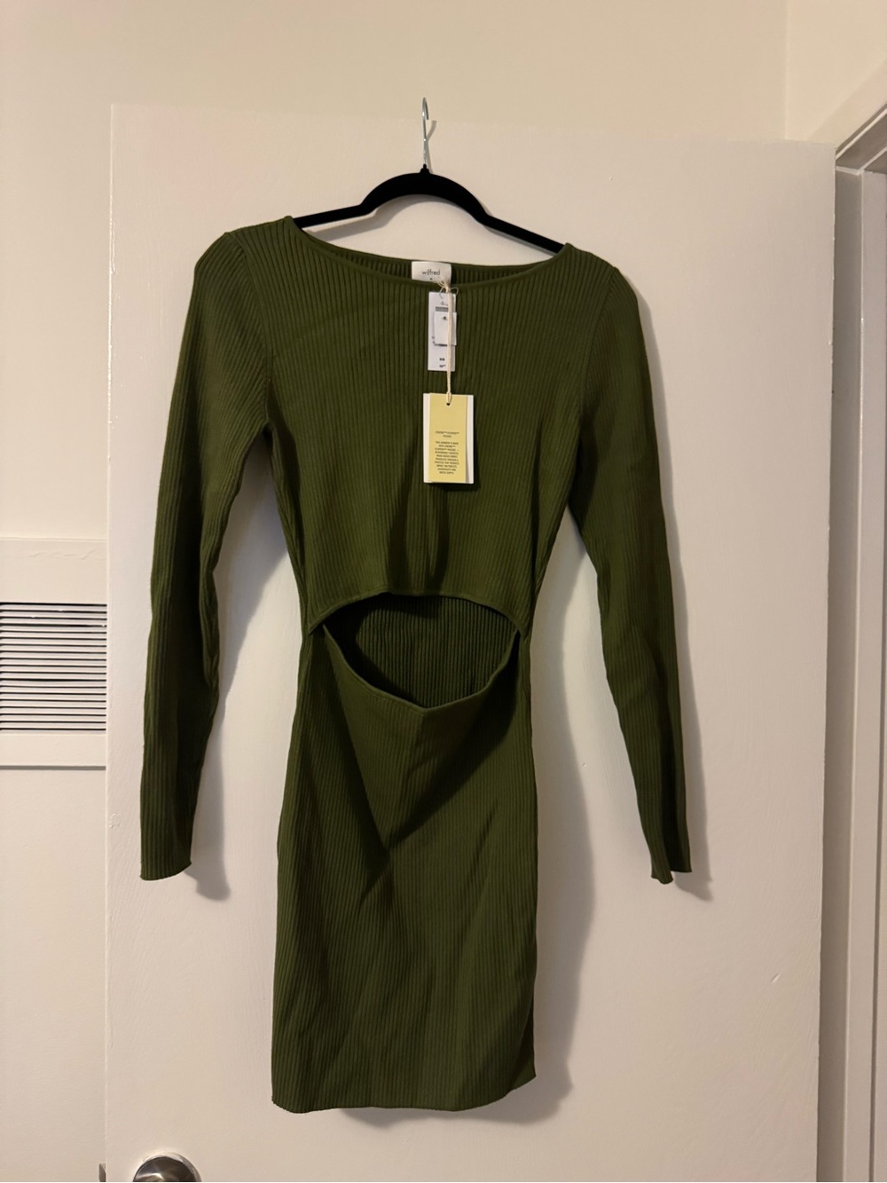 Aritzia Olive Green Long Sleeve Ribbed Cutout Dress